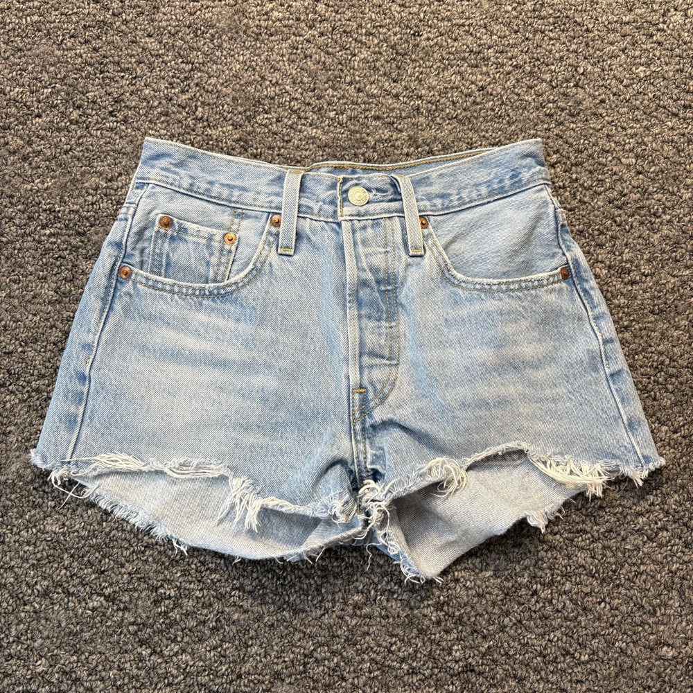Levi's 501 Light Blue Distressed Jean Shorts